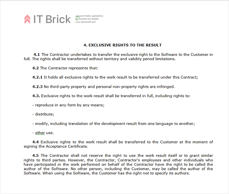 Development Agreement: example of transfer of exclusive rights to a program